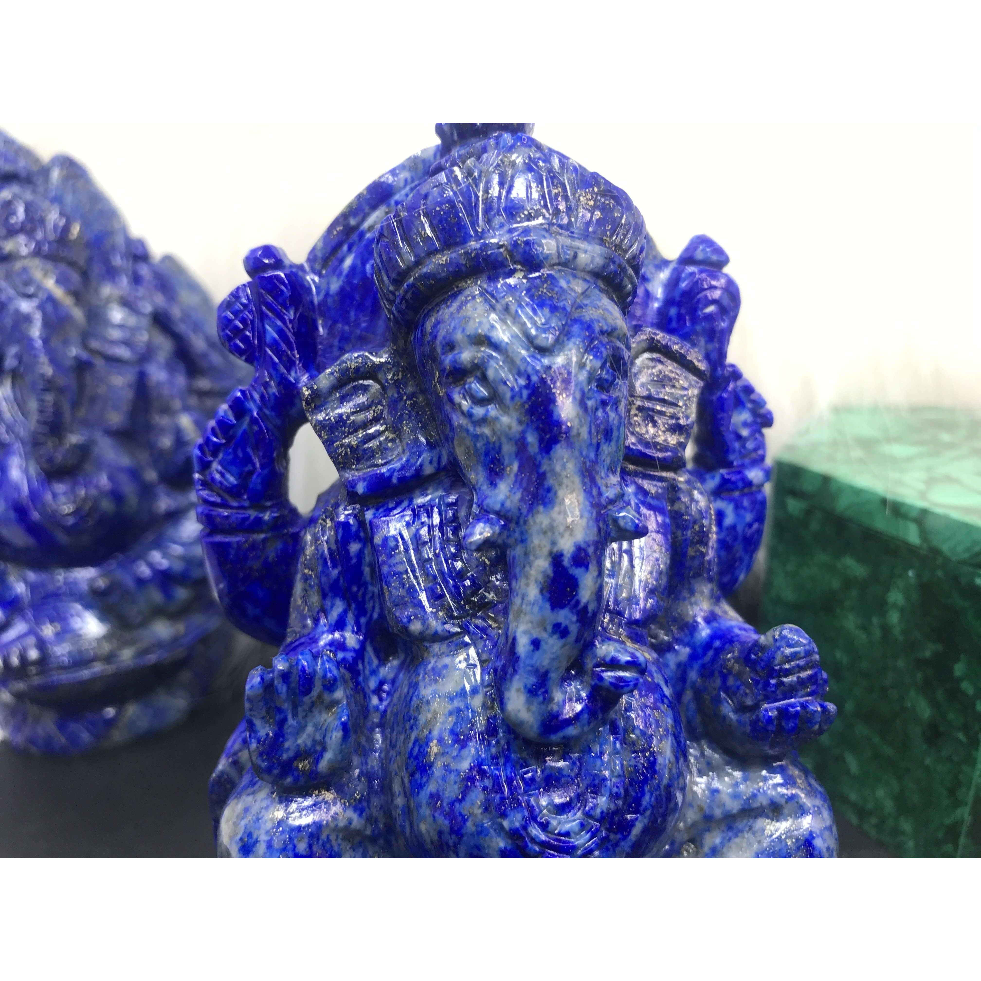 gemsmore:3D Style Carved Ganesha in Lapis Lazuli crystal