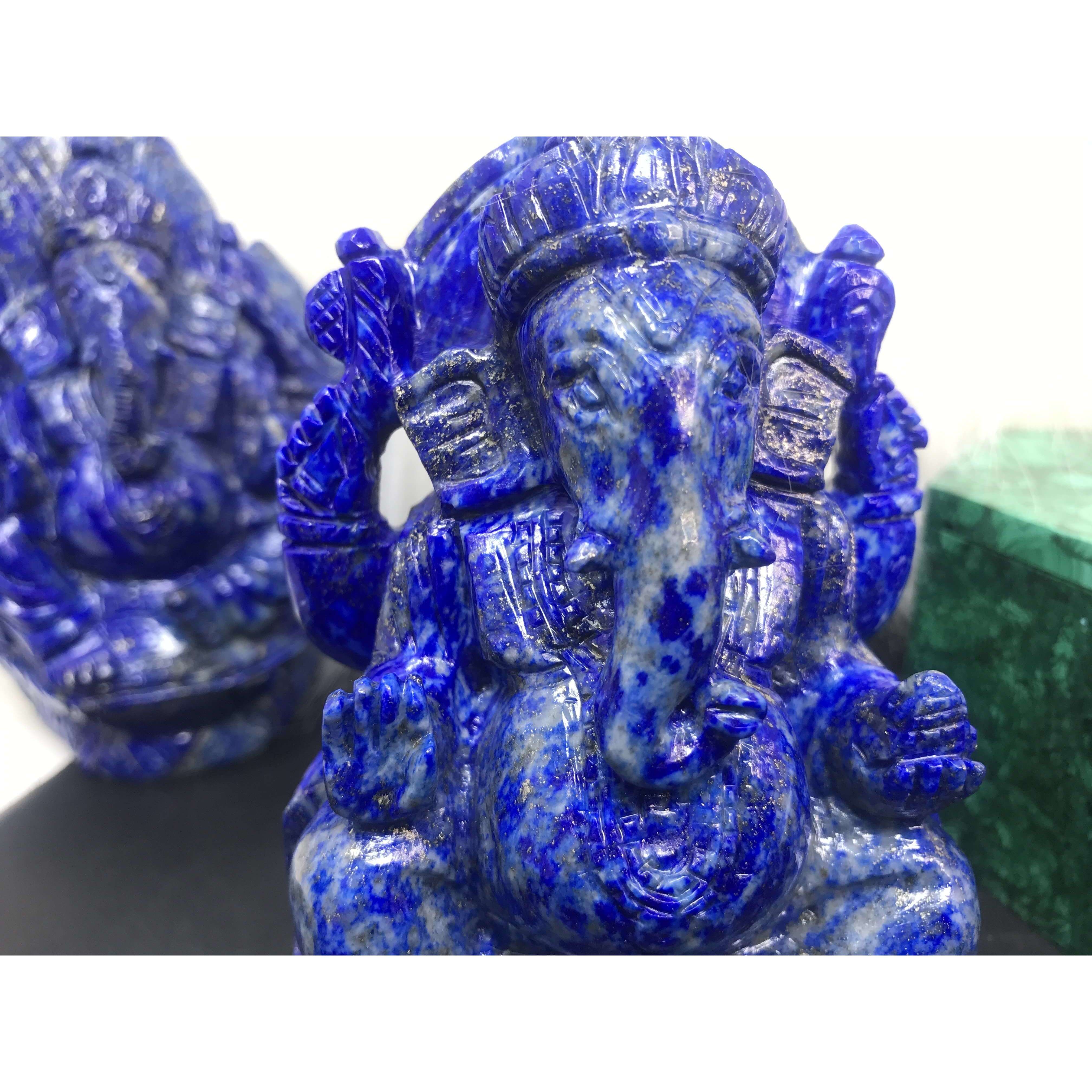 gemsmore:3D Style Carved Ganesha in Lapis Lazuli crystal