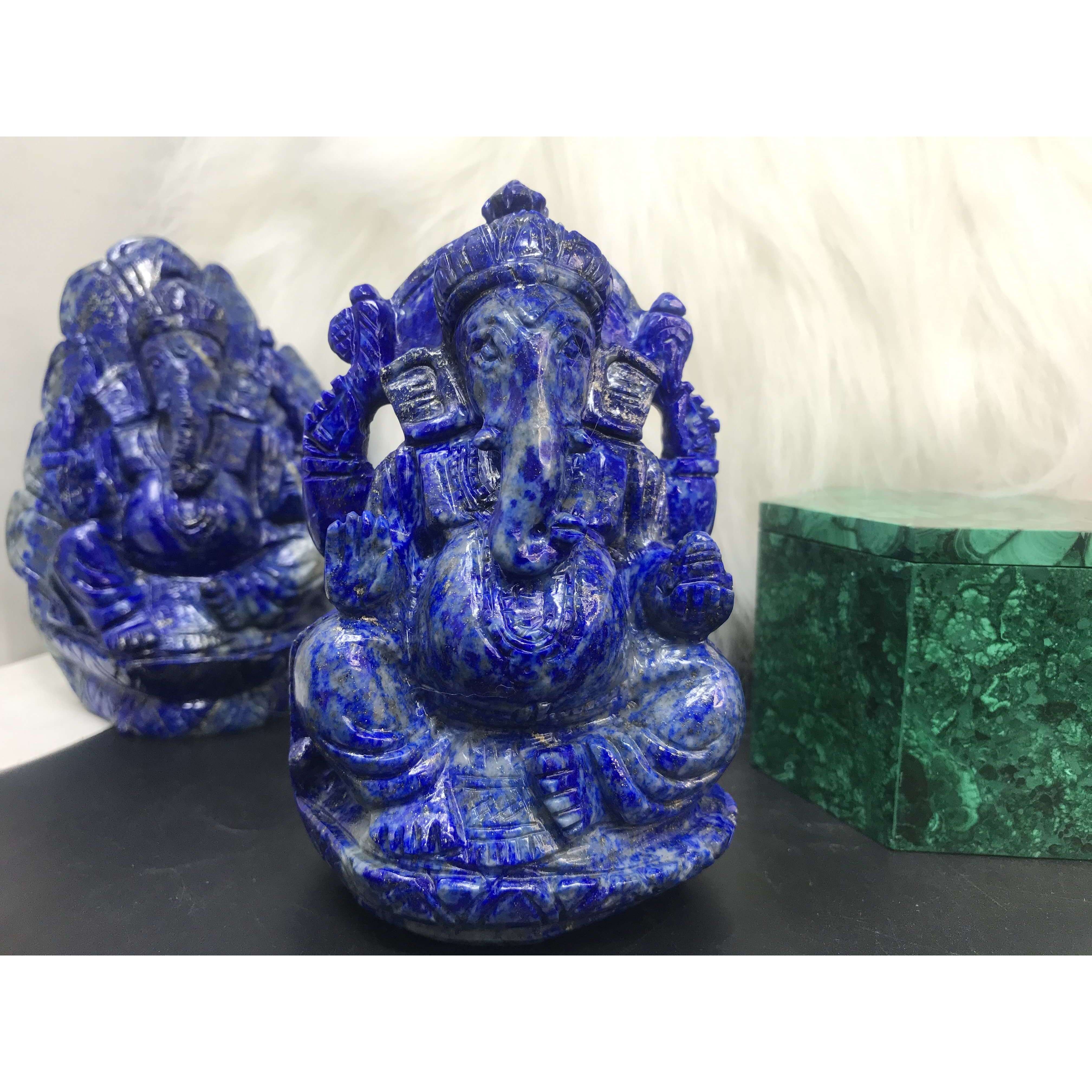 gemsmore:3D Style Carved Ganesha in Lapis Lazuli crystal