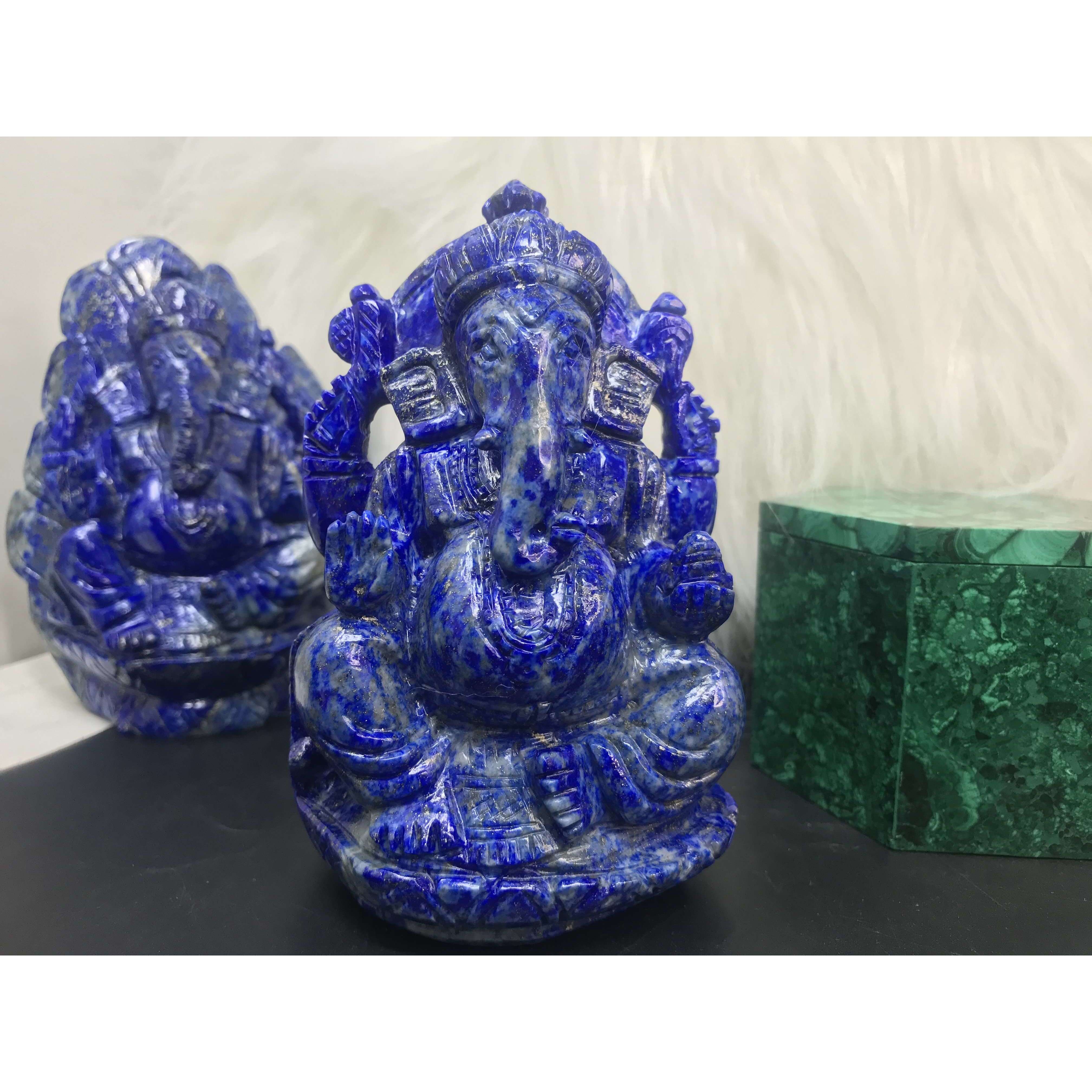 gemsmore:3D Style Carved Ganesha in Lapis Lazuli crystal