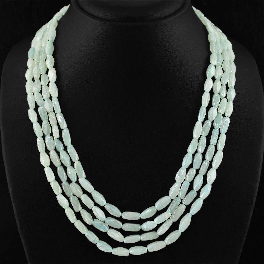 gemsmore:4 Line Green Aquamarine Necklace  Natural Faceted Untreated Beads