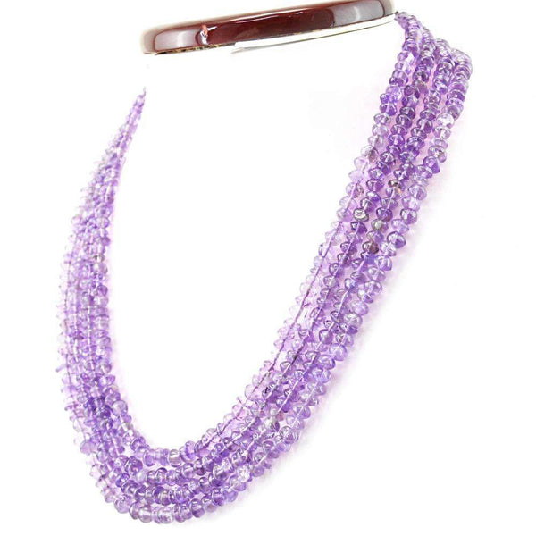 gemsmore:4 Line Purple Amethyst Necklace Natural Round Shape Beads