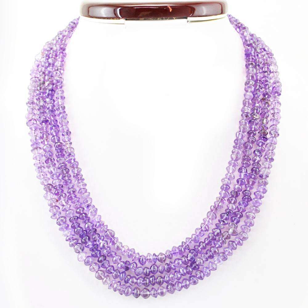 gemsmore:4 Line Purple Amethyst Necklace Natural Round Shape Beads