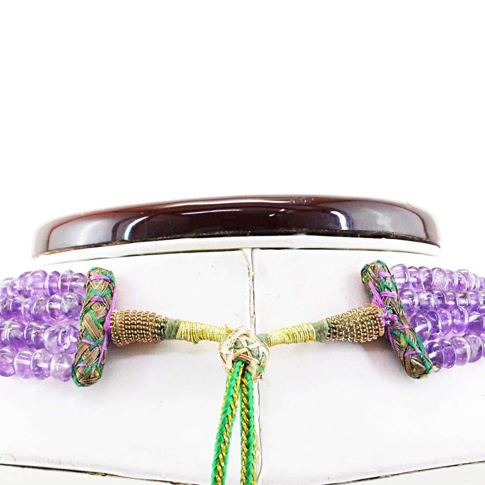 gemsmore:4 Line Purple Amethyst Necklace Natural Round Shape Beads
