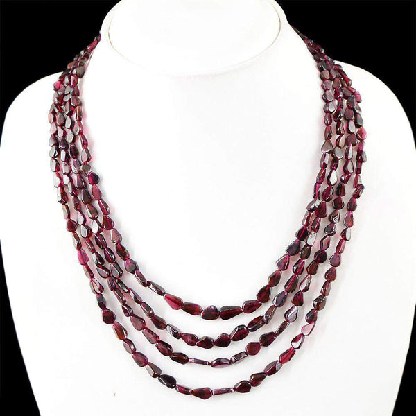 gemsmore:4 Line Red Garnet Necklace Natural Pear Shape Untreated Beads