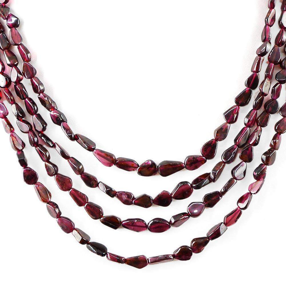 gemsmore:4 Line Red Garnet Necklace Natural Pear Shape Untreated Beads