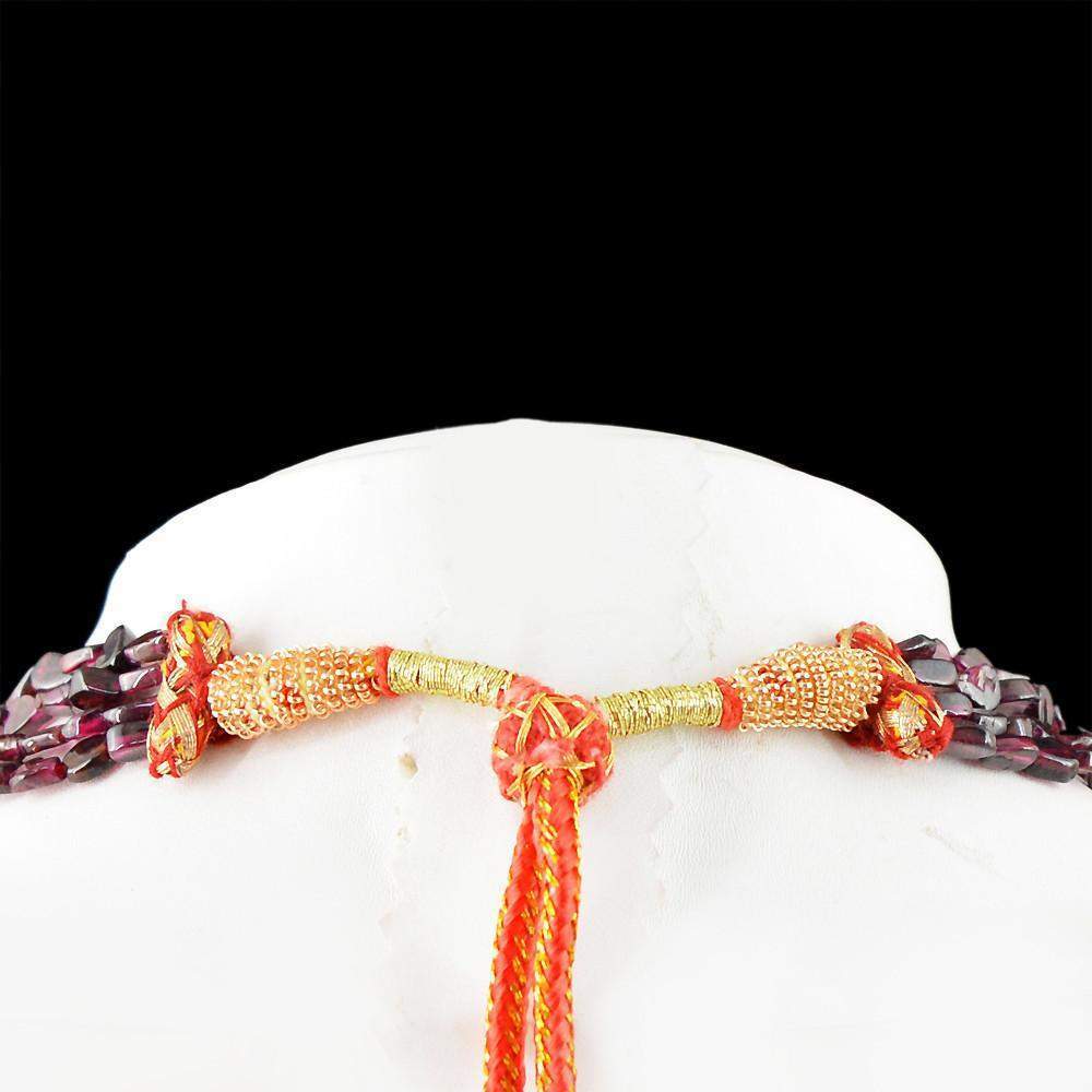 gemsmore:4 Line Red Garnet Necklace Natural Pear Shape Untreated Beads