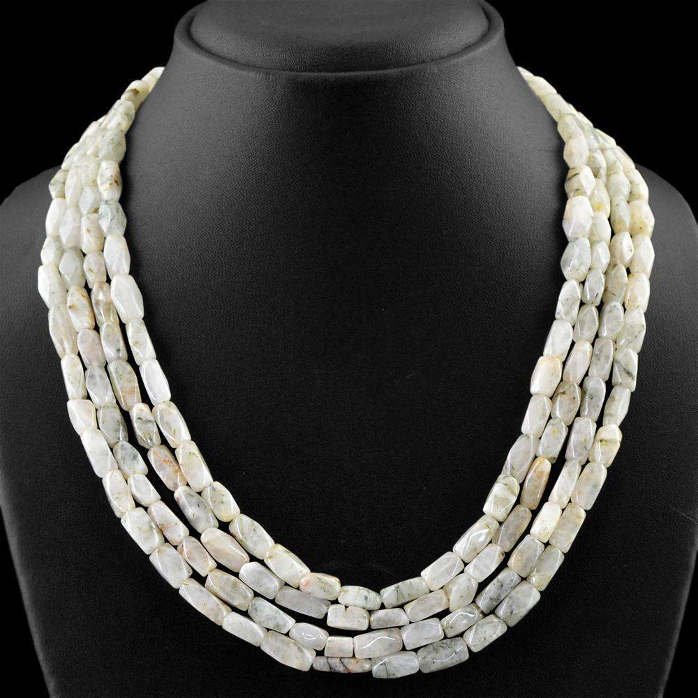 gemsmore:4 Line Rutile Quartz Necklace Natural Untreated Faceted Beads