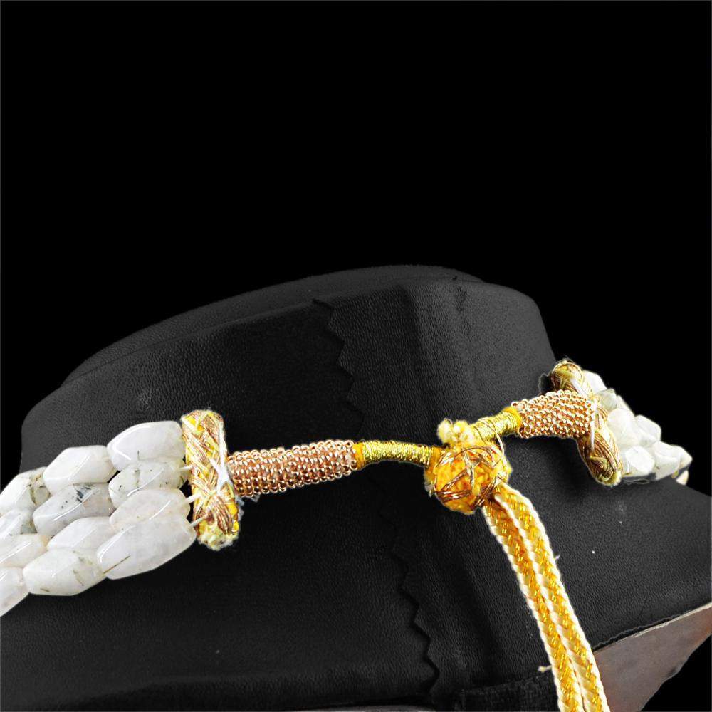 gemsmore:4 Line Rutile Quartz Necklace Natural Untreated Faceted Beads