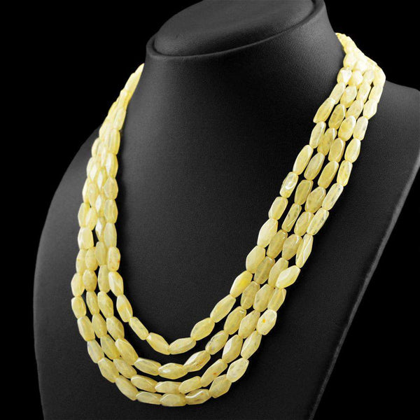 gemsmore:4 Line Yellow Aventurine Necklace Natural Untreated Faceted Beads