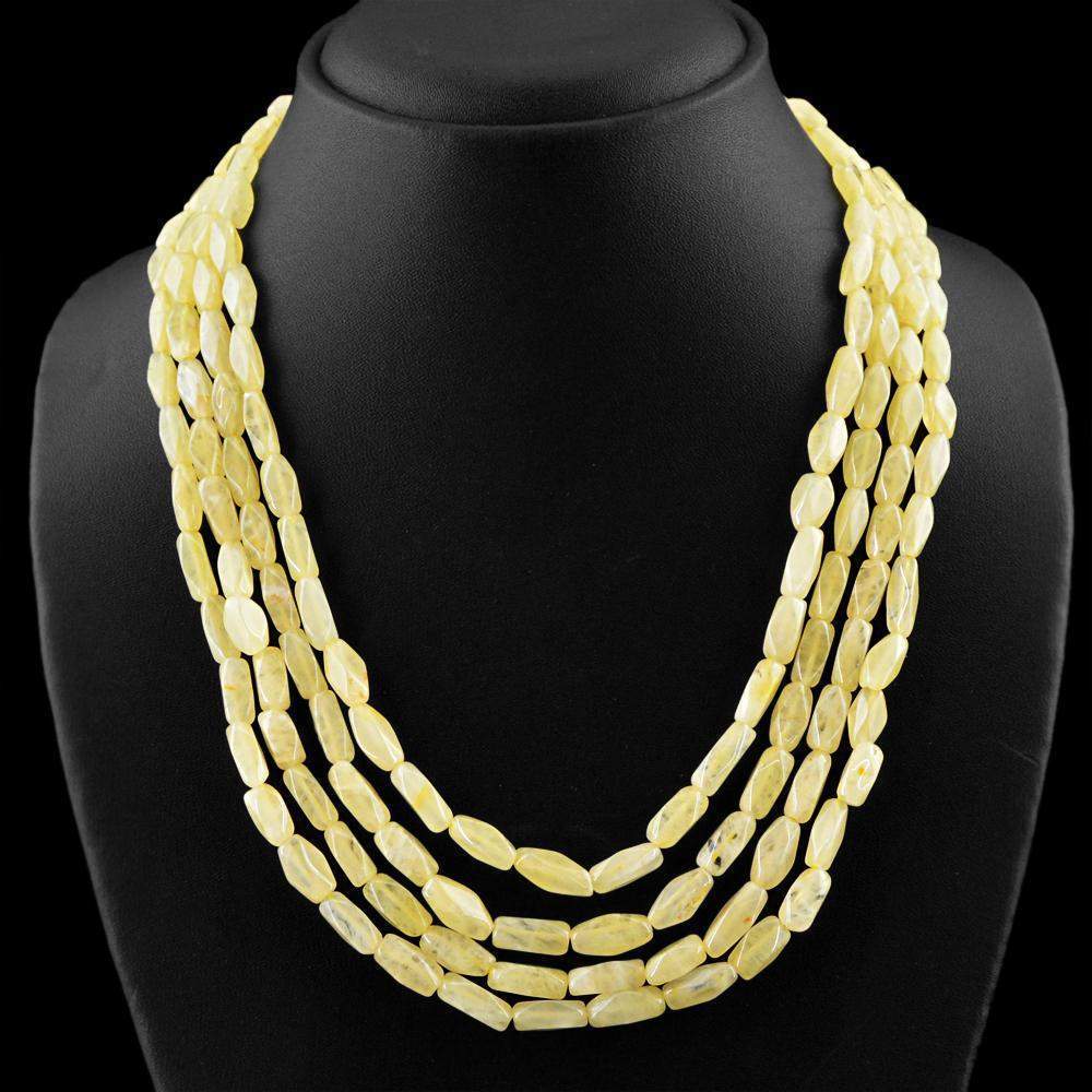 gemsmore:4 Line Yellow Aventurine Necklace Natural Untreated Faceted Beads