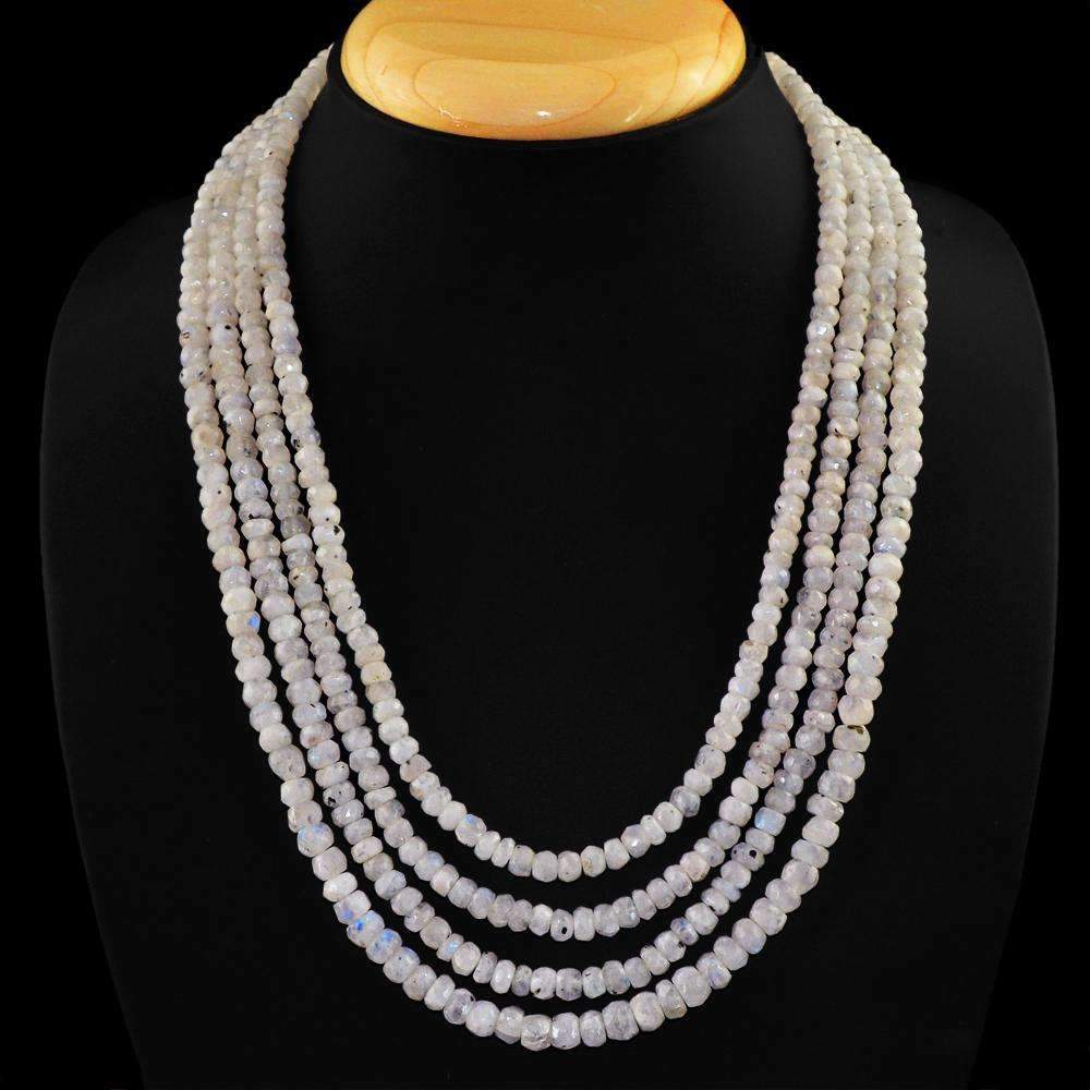 gemsmore:4 Strand Blue Flash Moonstone Necklace Natural Round Shape Faceted Beads