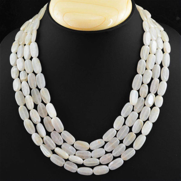 gemsmore:4 Strand Natural White Agate Necklace Oval Beads