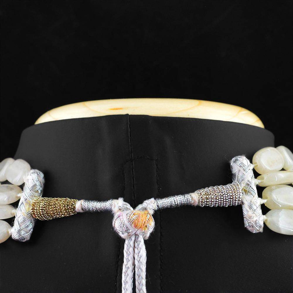 gemsmore:4 Strand Natural White Agate Necklace Oval Beads