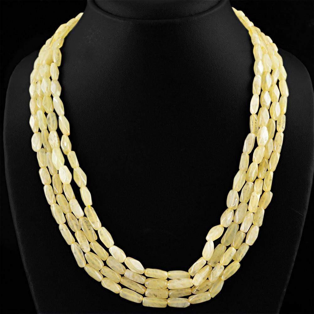 gemsmore:4 Strand Natural Yellow Aventurine Necklace Unheated Beads