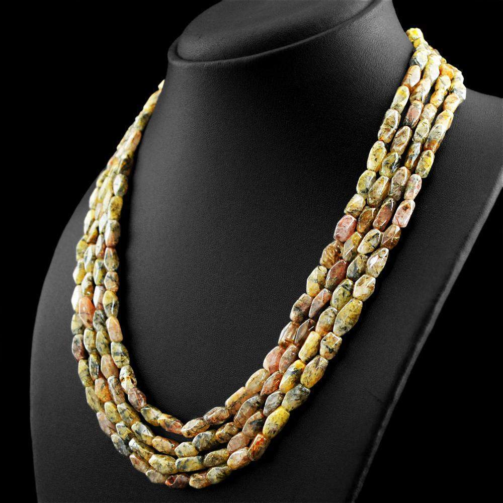 gemsmore:4 Strand Rutile Quartz Necklace Natural Faceted Untreated Beads