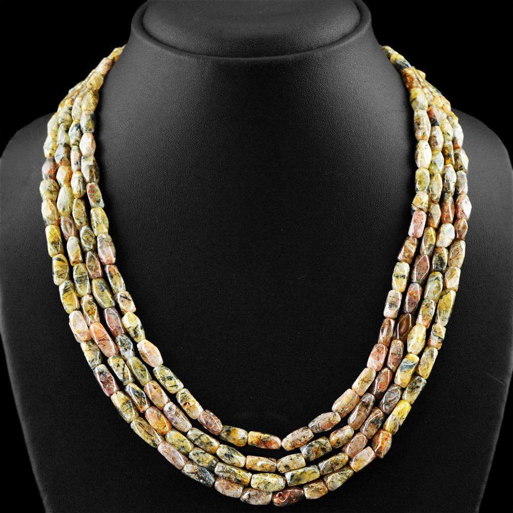 gemsmore:4 Strand Rutile Quartz Necklace Natural Faceted Untreated Beads