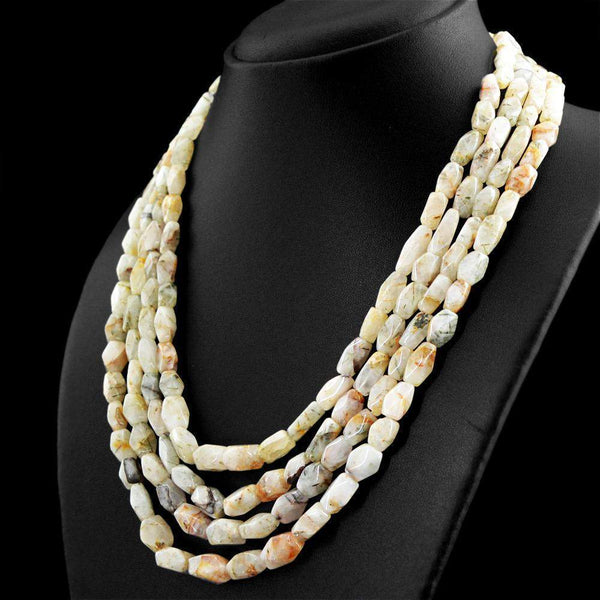 gemsmore:4 Strand Rutile Quartz Necklace Natural Untreated Faceted Beads
