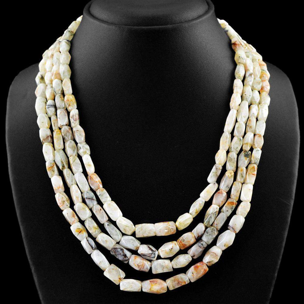 gemsmore:4 Strand Rutile Quartz Necklace Natural Untreated Faceted Beads