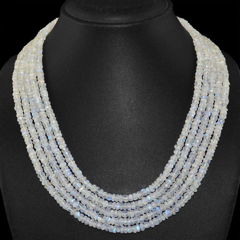 gemsmore:5 Line Blue Flash Moonstone Necklace Natural Round Shape Faceted Beads