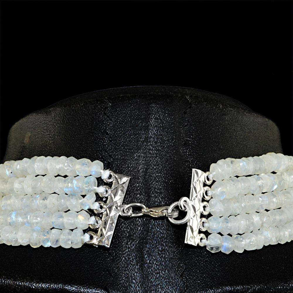 gemsmore:5 Line Blue Flash Moonstone Necklace Natural Round Shape Faceted Beads