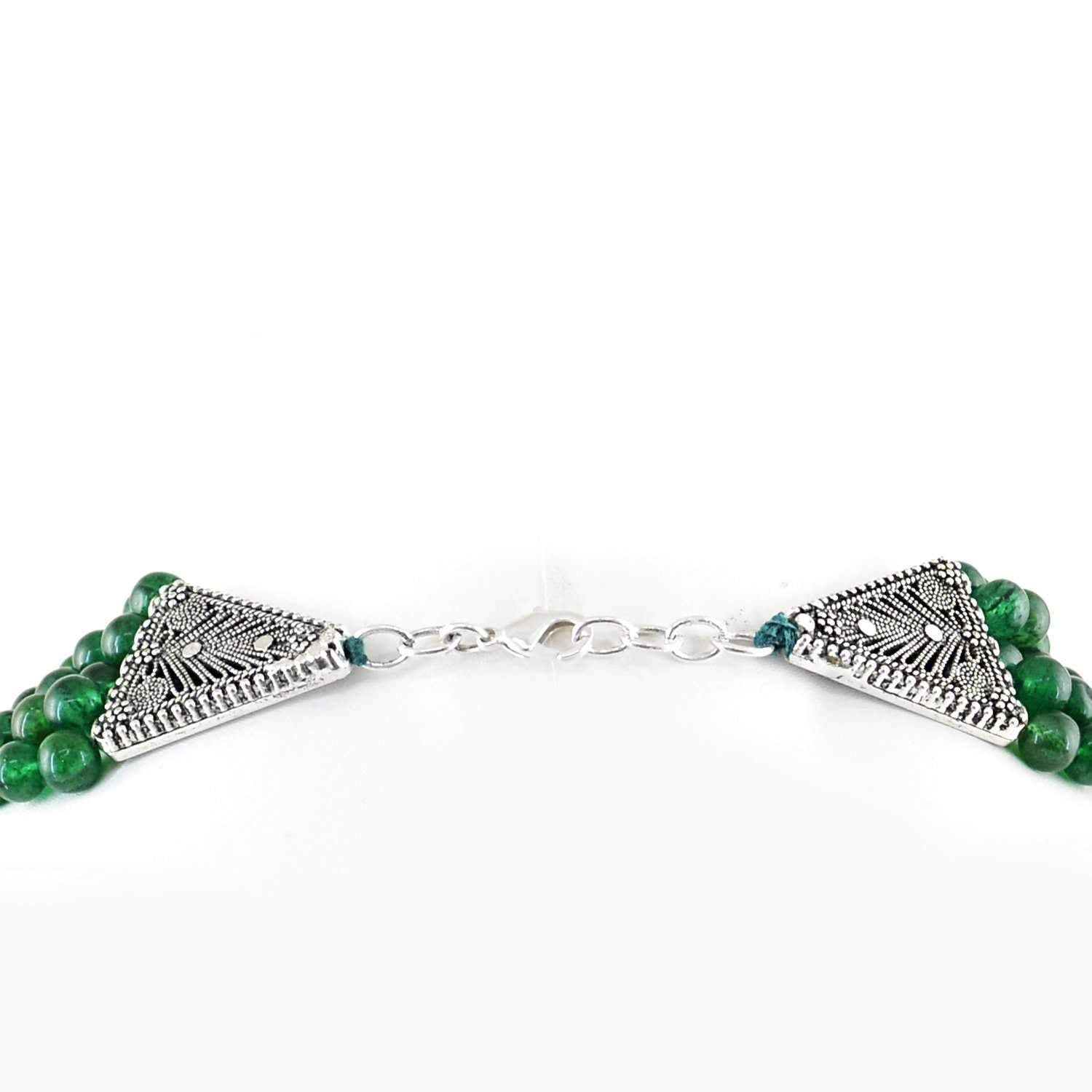 gemsmore:5 Line Green Jade Necklace Natural Round Beads