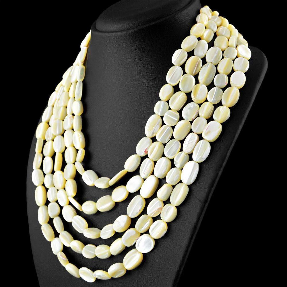 gemsmore:5 Line Mother Pearl Necklace Natural Oval Shape Beads