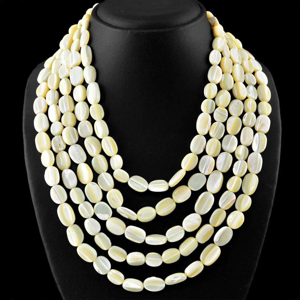 gemsmore:5 Line Mother Pearl Necklace Natural Oval Shape Beads