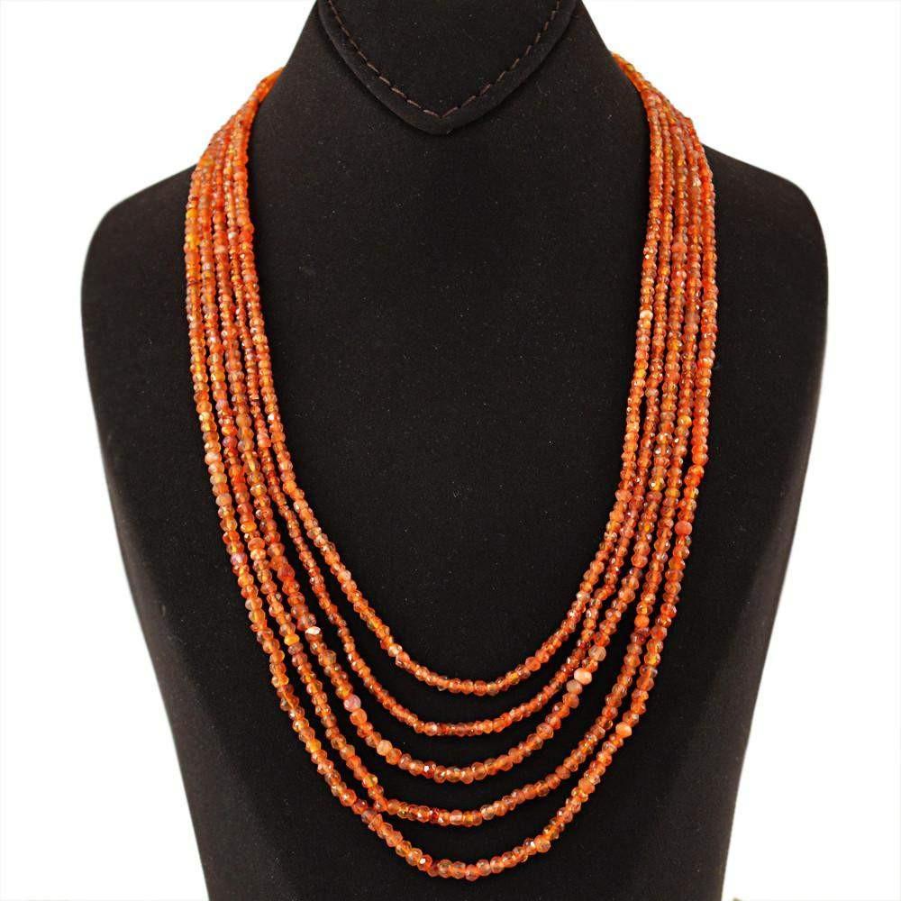 gemsmore:5 Line Orange Carnelian Necklace Natural Round Cut Beads