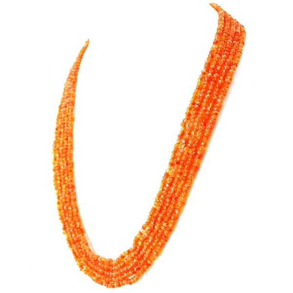 gemsmore:5 Line Orange Carnelian Necklace Natural Round Shape Faceted Beads
