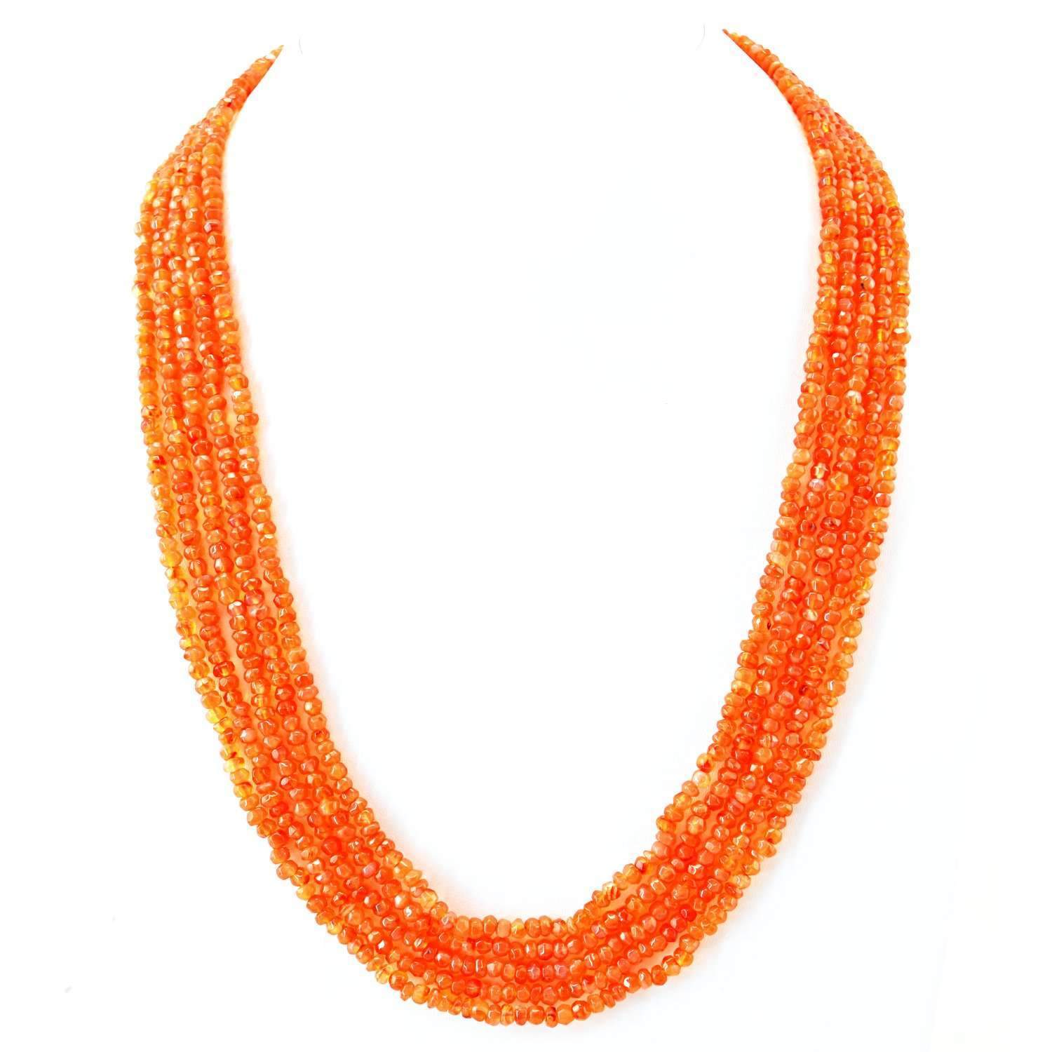 gemsmore:5 Line Orange Carnelian Necklace Natural Round Shape Faceted Beads