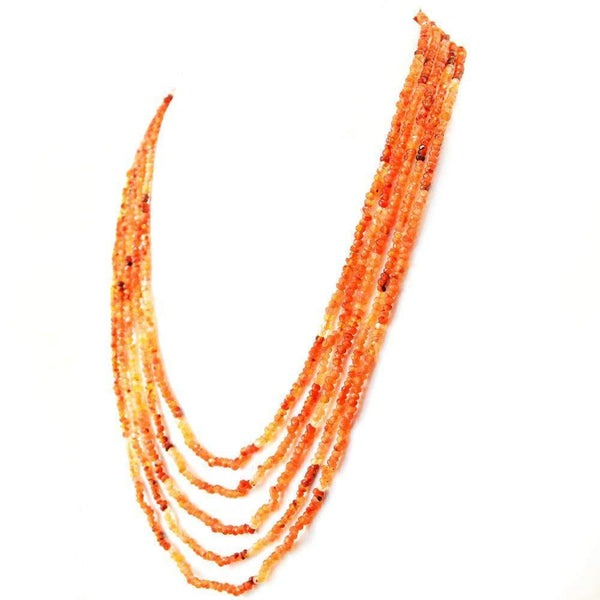 gemsmore:5 Line Orange Carnelian Necklace Natural Round Shape Faceted Beads