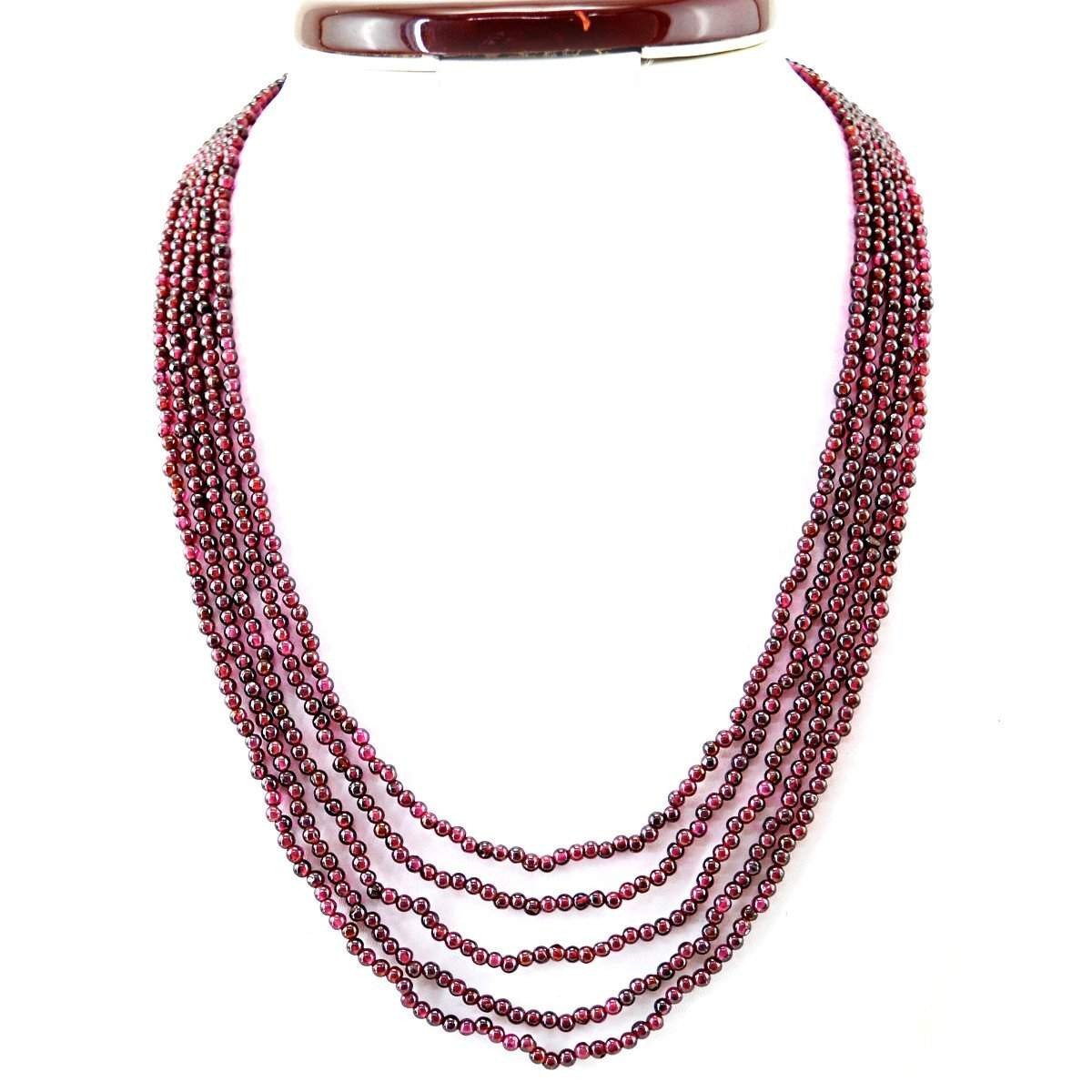 gemsmore:5 Line Red Garnet Necklace Natural Untreated Round Shape Beads