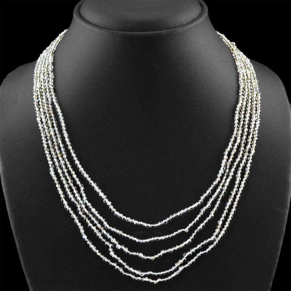 gemsmore:5 Line Smoky Quartz Necklace Natural Round Shape Untreated Beads