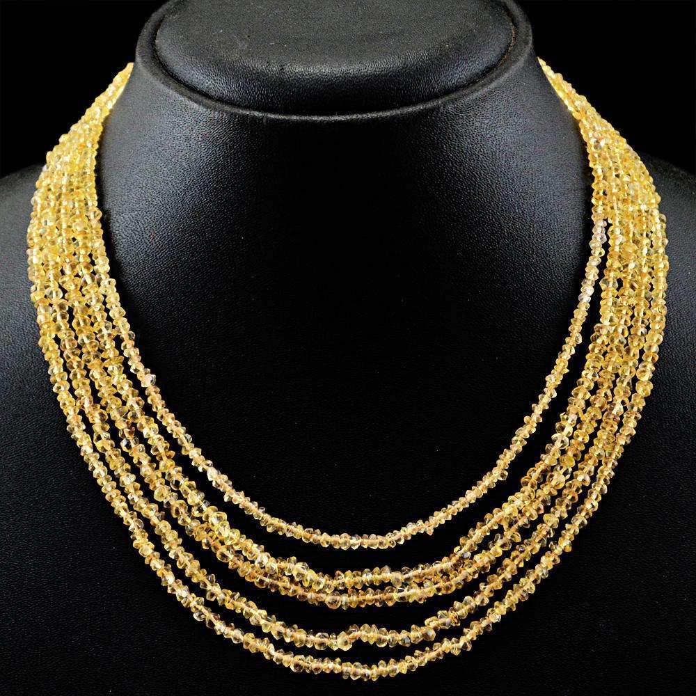 gemsmore:5 Line Yellow Citrine Necklace Natural Round Shape Faceted Beads