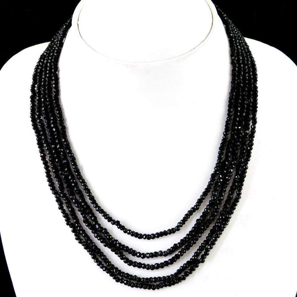 gemsmore:5 Strand Black Spinel Necklace Natural Faceted Beads