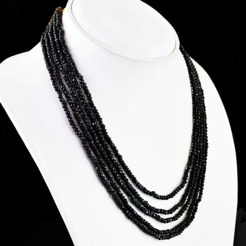 gemsmore:5 Strand Black Spinel Necklace Natural Faceted Beads