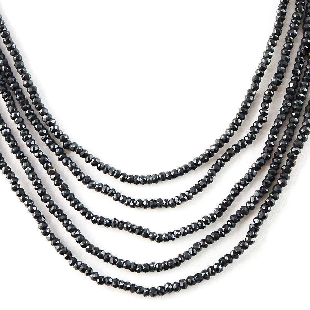 gemsmore:5 Strand Black Spinel Necklace Natural Untreated Round Cut Beads