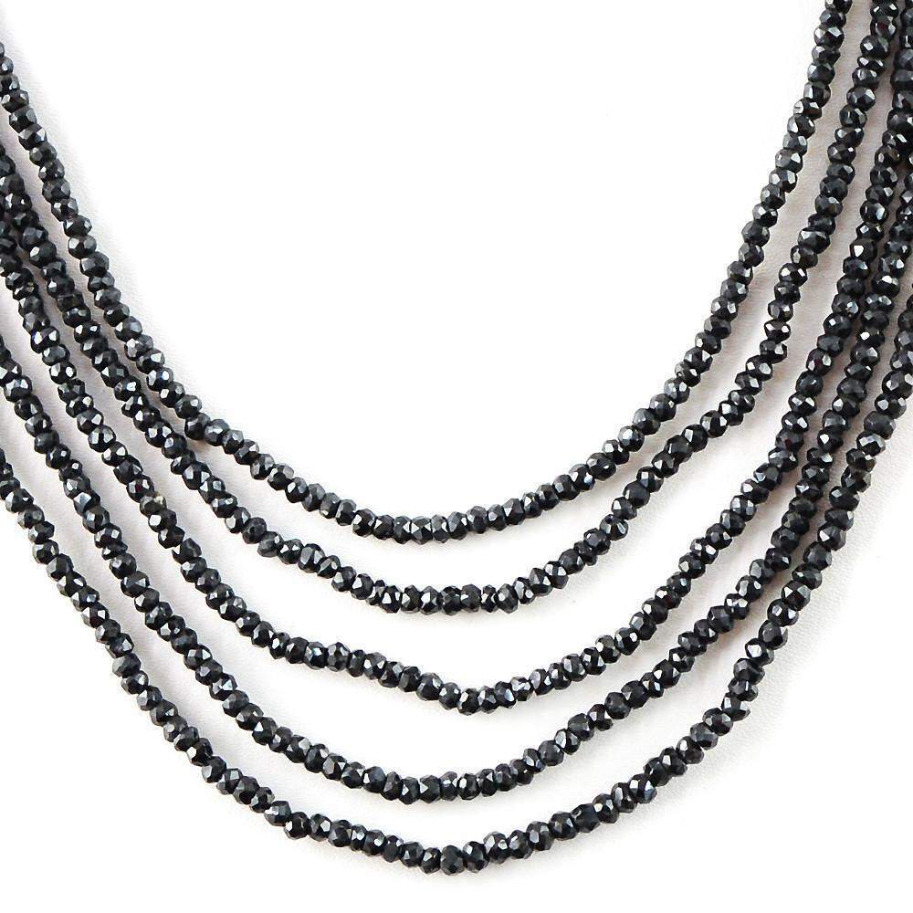 gemsmore:5 Strand Black Spinel Necklace Natural Untreated Round Cut Beads