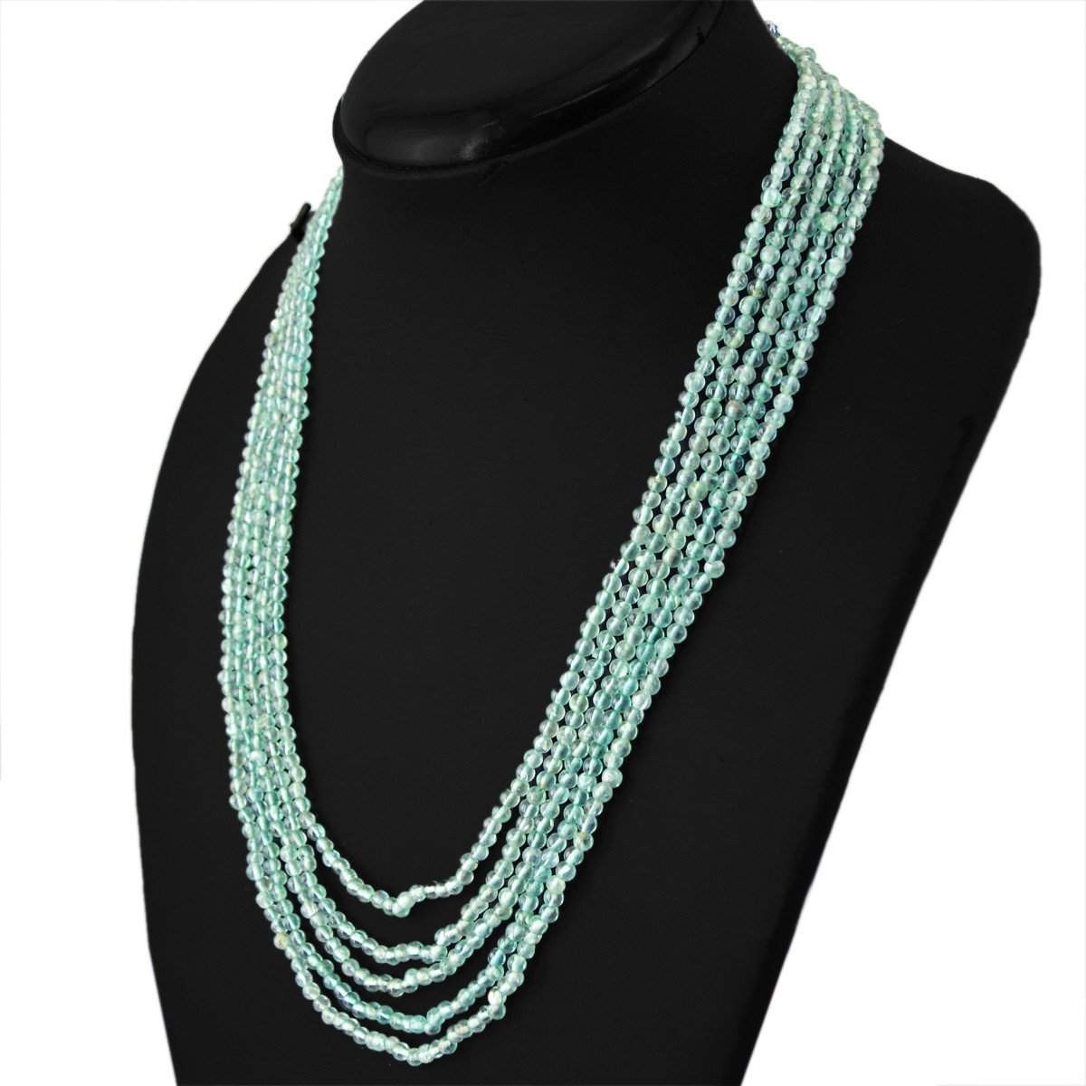 gemsmore:5 Strand Blue Aquamarine Necklace Natural Untreated Round Shape Beads