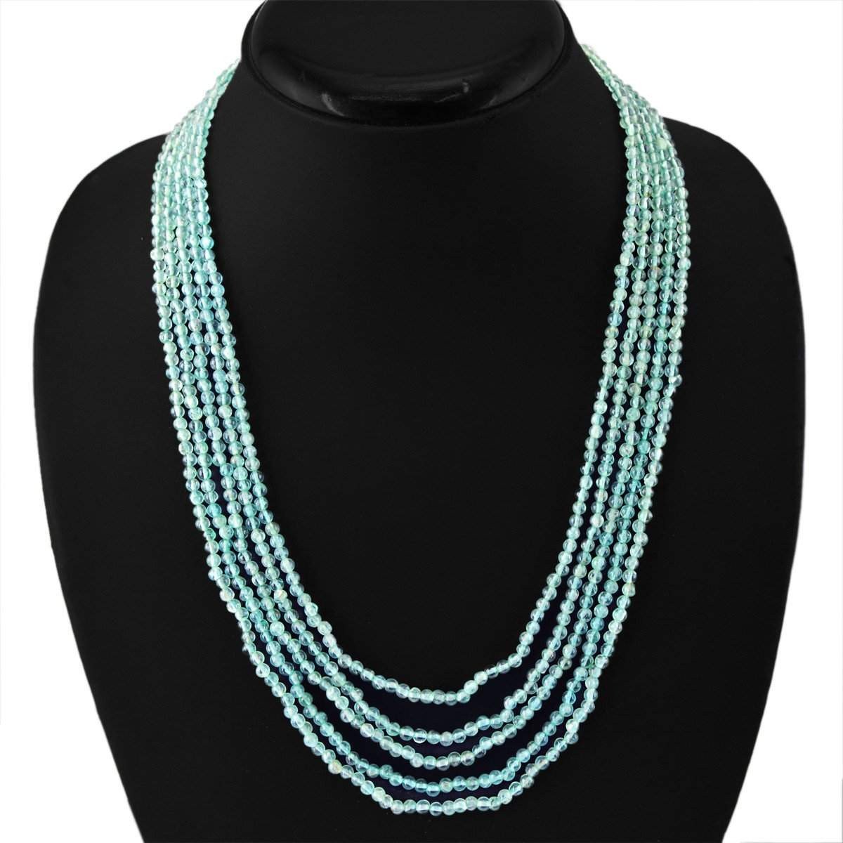 gemsmore:5 Strand Blue Aquamarine Necklace Natural Untreated Round Shape Beads
