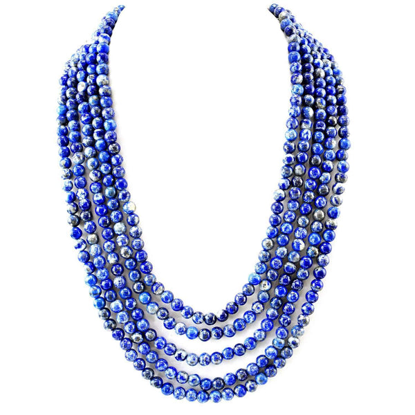 gemsmore:5 Strand Blue Lapis Lazuli Necklace - Natural Round Beads