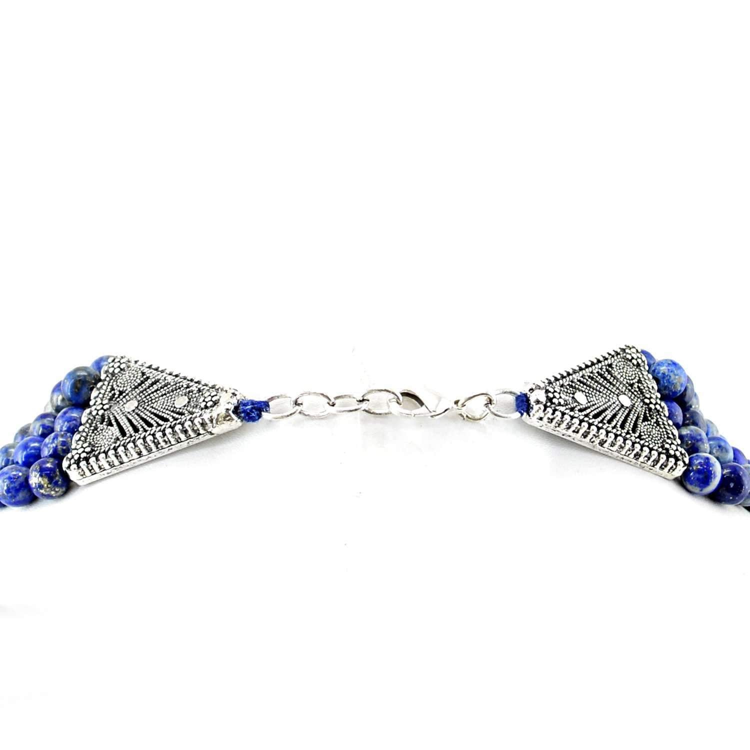 gemsmore:5 Strand Blue Lapis Lazuli Necklace - Natural Round Beads