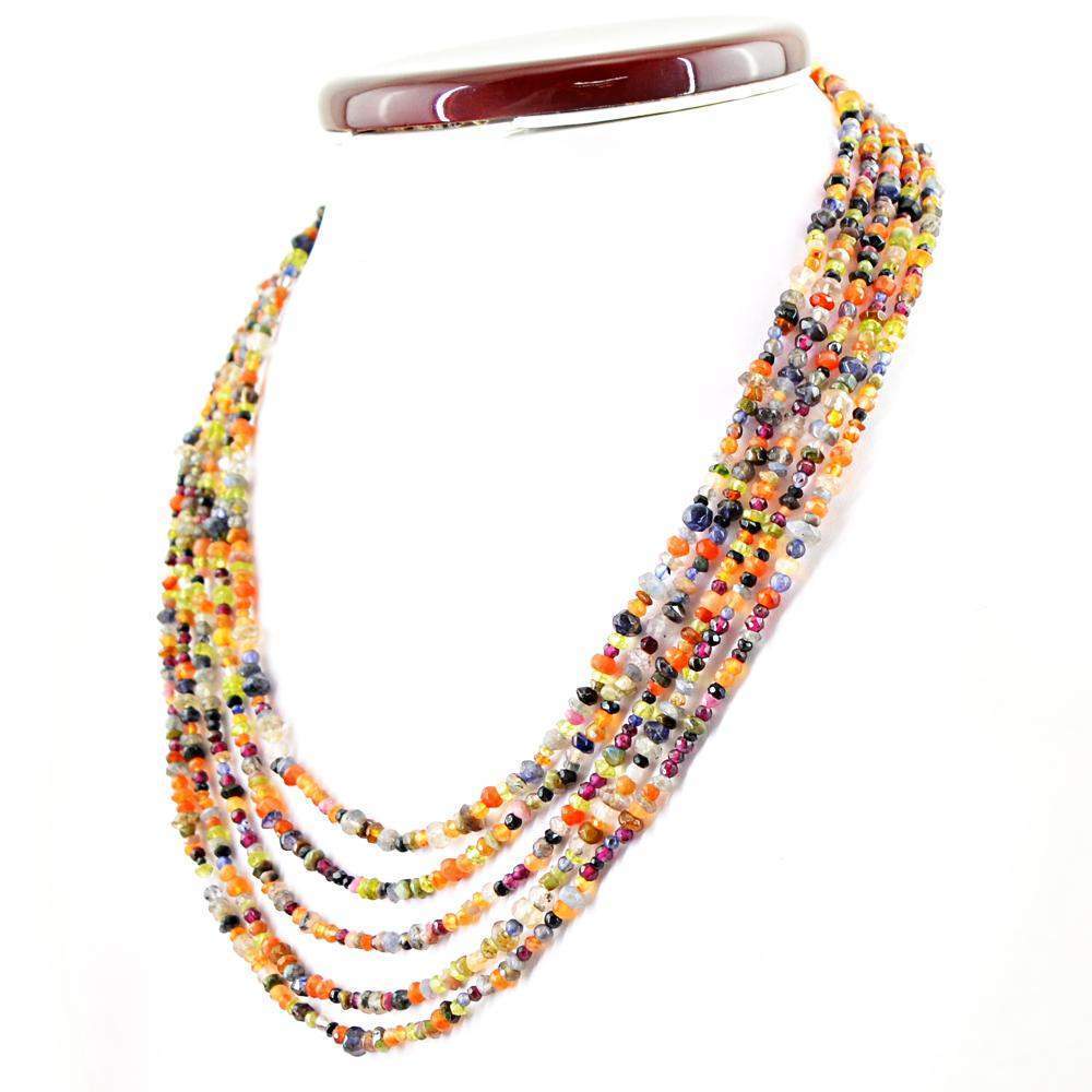 gemsmore:5 Strand Multicolor Multi Gemstone Necklace Natural Round Cut Beads