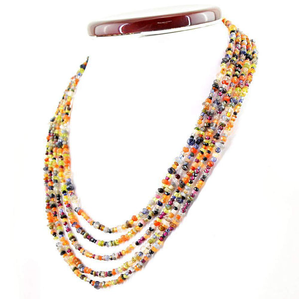 gemsmore:5 Strand Multicolor Multi Gemstone Necklace Natural Round Cut Beads