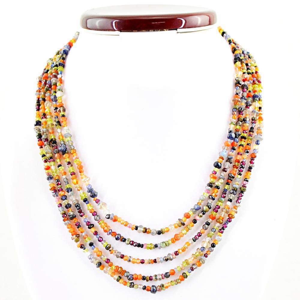 gemsmore:5 Strand Multicolor Multi Gemstone Necklace Natural Round Cut Beads