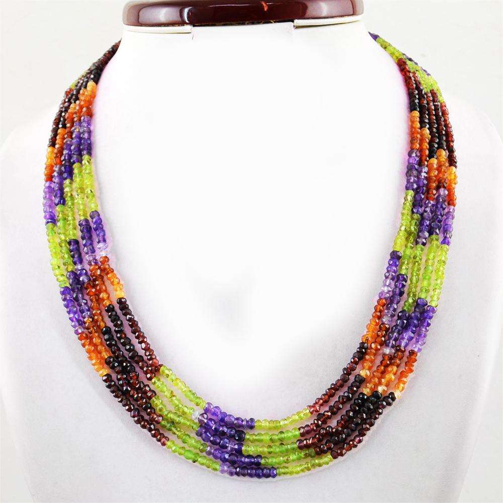 gemsmore:5 Strand Multicolor Multi Gemstone Necklace Natural Round Shape Faceted Beads