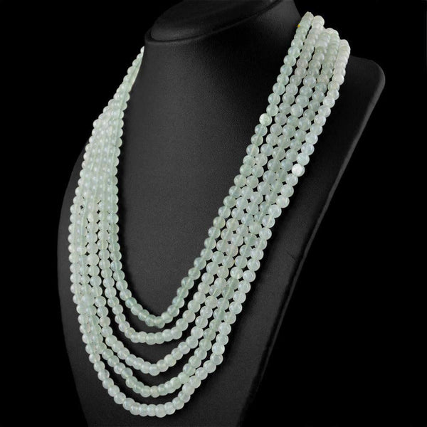 gemsmore:5 Strand Natural Green Aquamarine Necklace Round Shape Beads