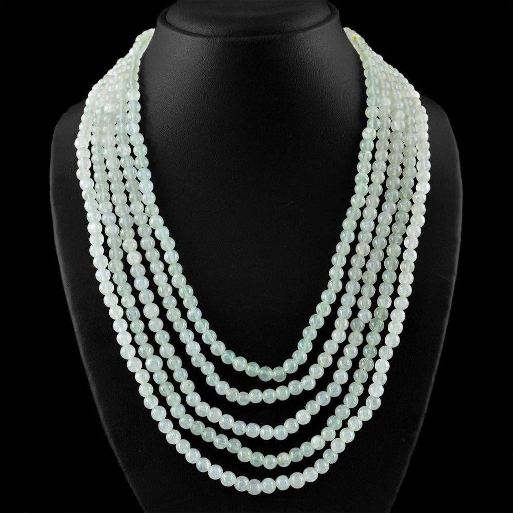 gemsmore:5 Strand Natural Green Aquamarine Necklace Round Shape Beads