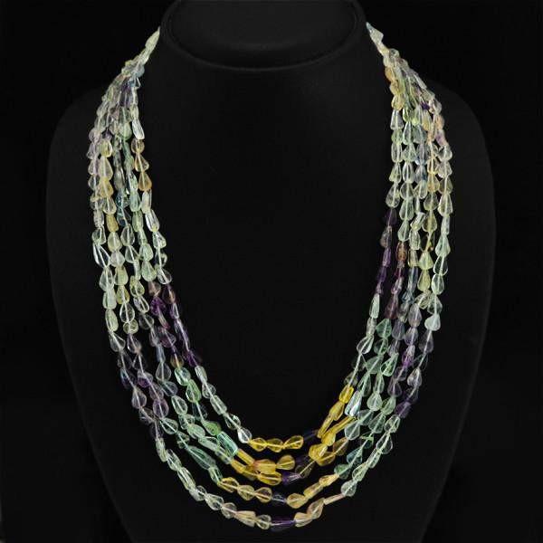 gemsmore:5 Strand Natural Multicolor Fluorite Necklace Untreated Beads